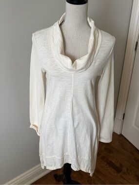 Neon Buddha All Cotton Women's Cream Cowl Neck Sweater Tunic